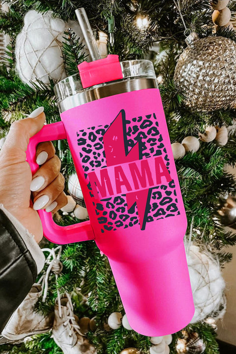 Taza aislante de acero inoxidable con estampado de leopardo Mama con asa de 40 oz