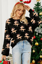 Black Christmas Reindeer Pattern Drop Shoulder Sweater