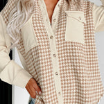 Parchment Houndstooth Corduroy Patchwork Flap Pocket Shacket