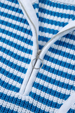 Sky Blue Stripe Zip up Collar Drop Shoulder Sweater