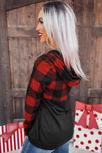 Contrast Buffalo Plaid Zip Pullover Hooded Top