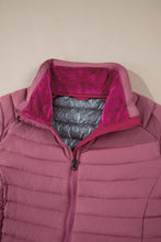 Burgundy Solid Color Quilted Zip-up Puffer Jacket