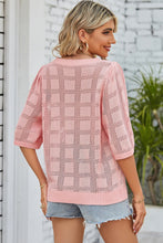 Light Pink Eyelet Checker Knit Half Sleeve Top