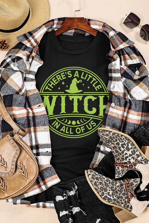 Black WITCH Crew Neck Halloween Graphic T Shirt