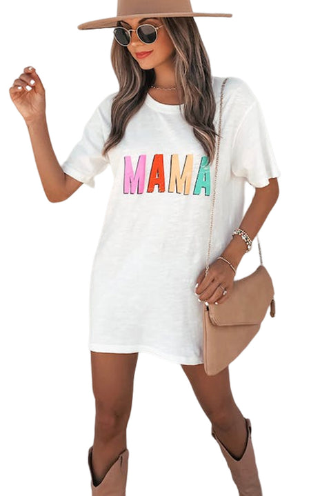 MAMA Letter Print Round Neck Short Sleeve T Shirt