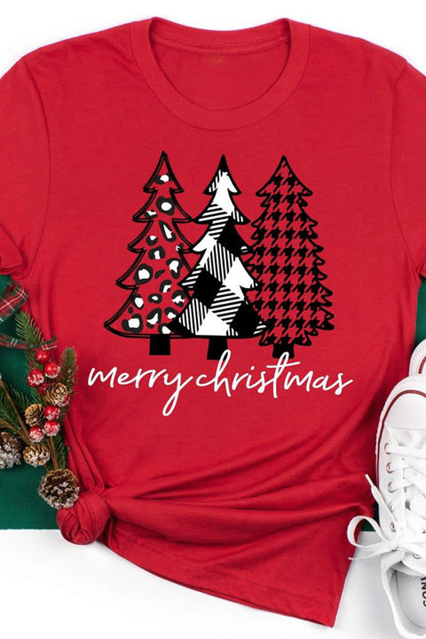 Merry Christmas Trees Graphic Print Short Sleeve T Shirt