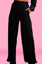 Rose Pleated Long Sleeve Shirt and Wide-Leg Pants Set