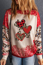 Red Leopard Heart Shaped Bleached Print Pullover Sweatshirt