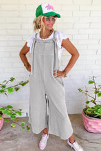 Light Grey Textured Self-Tie Strap Wide-Leg Overalls