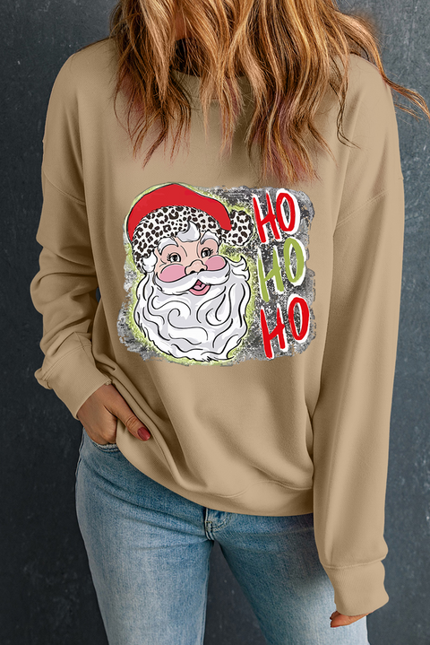 Khaki HOHOHO Santa Claus Drop Shoulder Christmas Sweatshirt