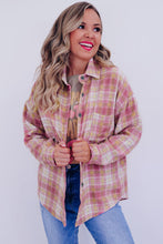 Pink Plaid Print Chest Pocket Long Sleeve Shacket