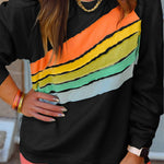 Black Rainbow Raglan Sleeve Crew Neck Plus Size Sweatshirt