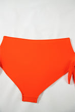 Orange Ruffled Trim Knotted High Waist Plus Size Bikini Set