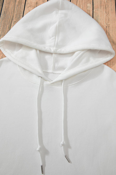 White Fleece Lined Kangaroo Pocket Drawstring Chunky Hoodie