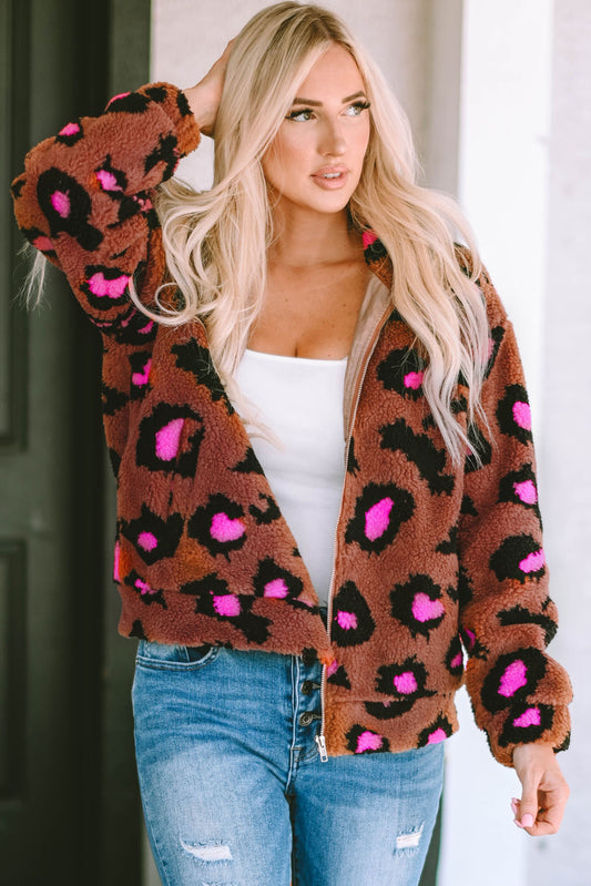 Chaqueta teddy sherpa con cuello alto y cremallera