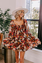 Multicolour Smocked High Waist Long Sleeve Floral Dress