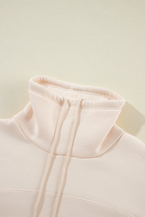 Apricot Drawstring Turtleneck Dolman Sleeve Sweatshirt