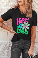 Black Happy GO Lucky Clover Print Crew Neck T Shirt