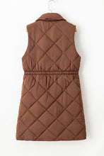 Coffee Longline Quilted Stand Collar Puffer Vest