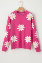 Bright Pink Daisy Flower Crew Neck Long Sleeve Sweater