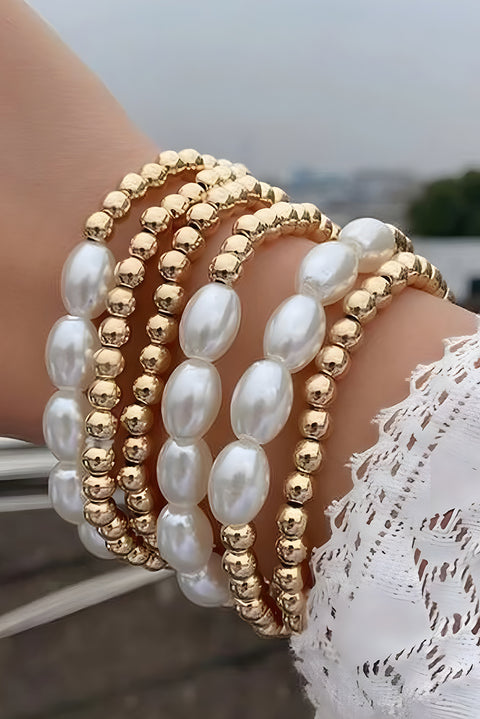 Gold Plated Pearl Beaded 6 Pcs Bracelet Set