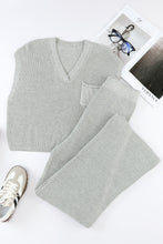 Black Knitted V Neck Sweater and Casual Pants Set