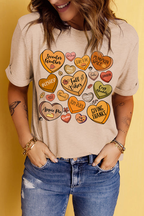 Khaki Candy Heart Thanksgiving Graphic Tee