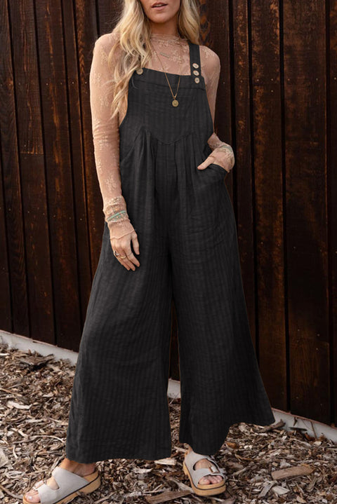 Brown Striped Pleated Wide Leg Pocketed Jumpsuit