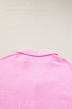 Bonbon Solid Color Puff Sleeve Crinkled Shirt