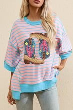 Pink Stripe Sequin Western Cactus Boots Graphic Half Sleeve T Shirt