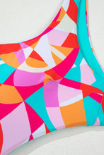 Purple Abstract Geometry Print Daring Cutout Reversible One Piece Swimsuit