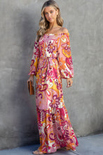 Multicolour Boho Floral Smocked Off Shoulder Puff Sleeve Maxi Dress