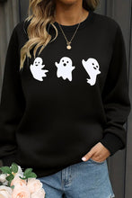 Black Halloween Ghosts Print Round Neck Sweatshirt