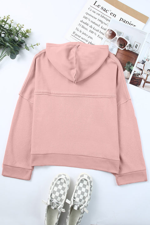 Casual Button Solid Patchwork Trim Hoodie