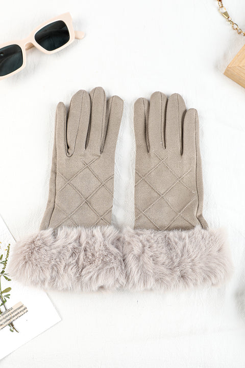 Parchment Rhombus Texture Plush Cuff Gloves