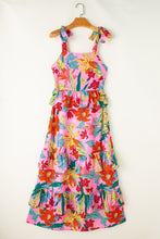 Multicolour Floral Print Shirred Backless Tiered Ruffled Maxi Dress