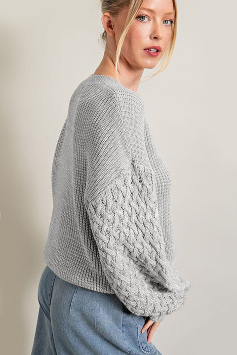 Parchment Cable Knit Sleeve Drop Shoulder Sweater