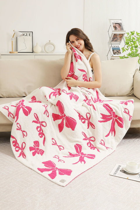 Rose Red Bow Printed Cozy Soft Throw Blanket