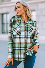 Green Geometric Plaid Print Pocketed Shacket