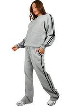 Light Grey Solid Color Side Striped Sweatshirt Active Set