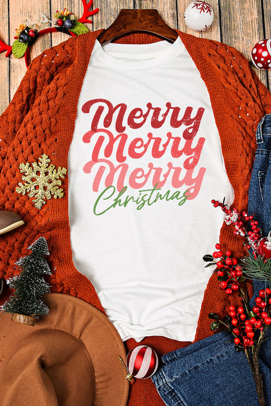 Camiseta blanca con gráfico de cuello redondo Feliz Navidad