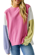 Sachet Pink Exposed Seam Striped Color Block Patchwork Long Sleeve Top