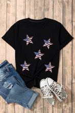 Black Sequined American Flag Star Graphic T Shirt