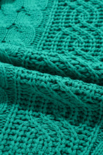 Sea Green Cable Knit V Neck Contrast Drawstring Hooded Sweater