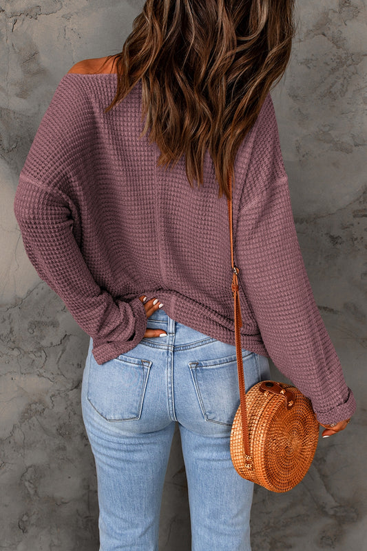 Waffle Knit Loose Long Sleeve Top