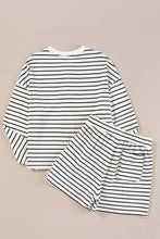 Black white Stripes Printed Half Button Long Sleeve Top and Shorts Set