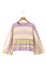 Purple Stripe Borderline Rib Knit Cuffed Dolman Sleeve Sweater