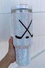 Silvery Hockey Game Day Rhinestone 40 Oz Tumbler with Handle