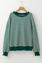 Green Stripe Loose Drop Shoulder Long Sleeve Top