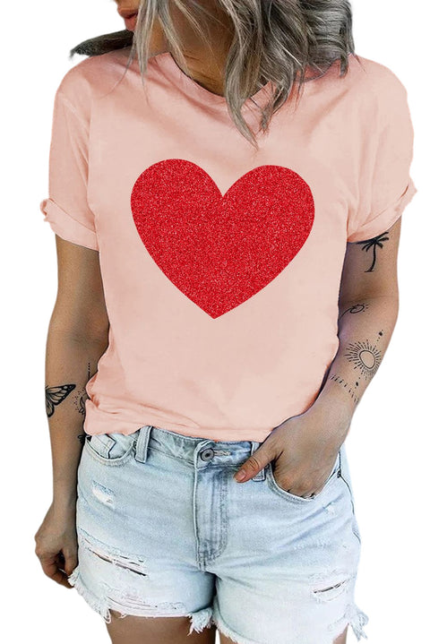 Camiseta con estampado de corazón y lentejuelas